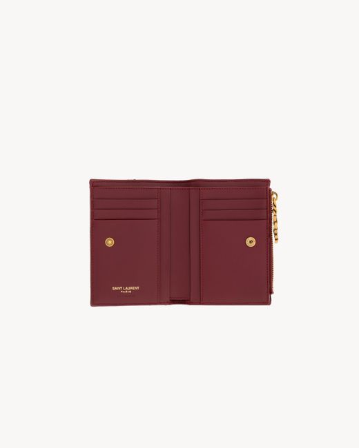 Saint Laurent Red Le Cassandre Bijou Patent Leather Bi-Fold Wallet
