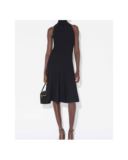Alaïa Black Alaïa Ribbed Knit Curled High-Neck Dress