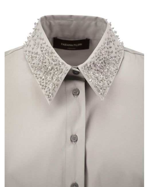 Fabiana Filippi Gray Bead-Embellished Poplin Blouse