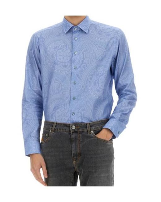 Etro Blue Paisley-Print Button-Up Shirt for men