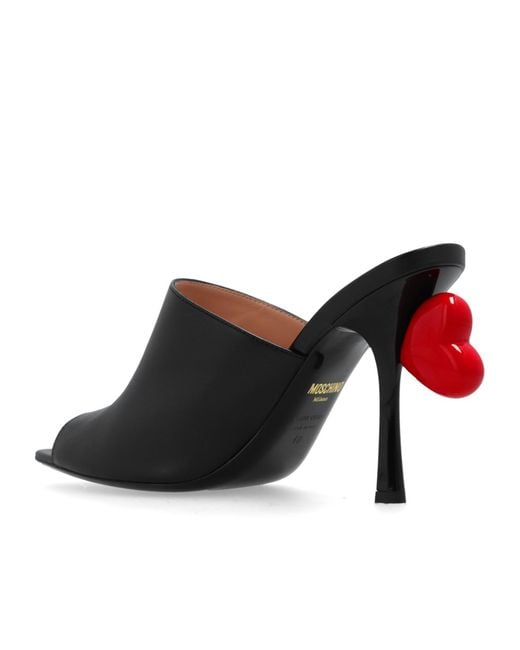 Moschino Black Heart-Detail Open Pointed-Toe Mules