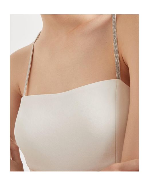 Brunello Cucinelli White Shiny Straps Crepe Square-Neck Dress