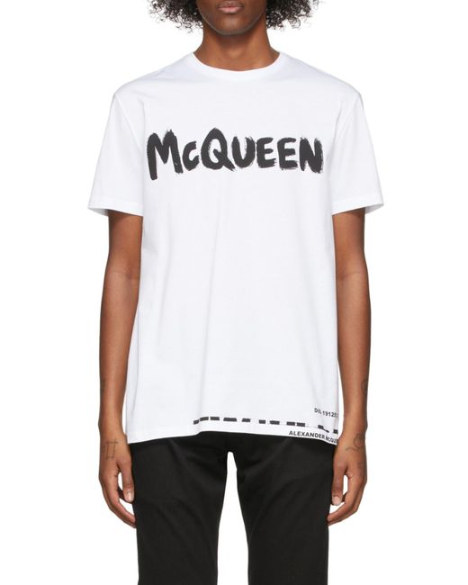 McQueen White Graffiti Logo Crewneck T-Shirt for men