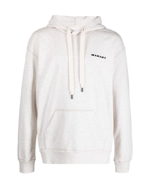 Isabel Marant White Logo Embroidered Drawstring Hoodie for men