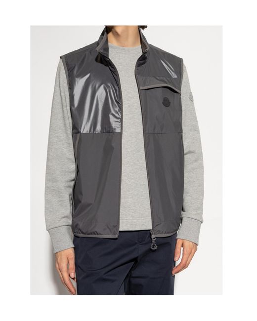 Moncler Gray Panelled Logo Patch Zip-Up Vest for men