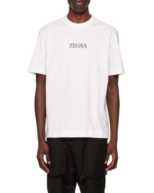 Zegna White Logo Printed Crewneck T-Shirt for men