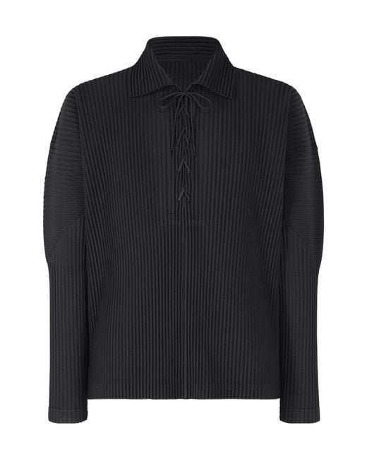 Homme Plissé Issey Miyake Black Lace-Up Pleated Shirt for men