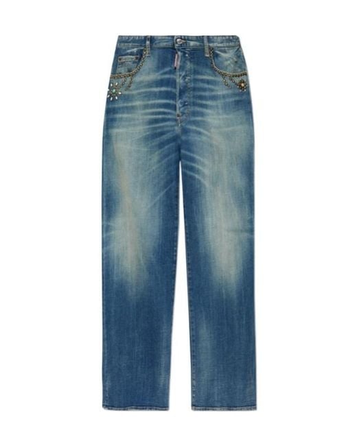DSquared² Blue Embellished Loose-Fit Jeans for men
