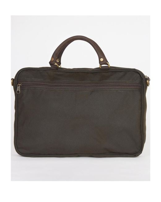 Barbour Brown Foldover Logo Embossed Briefcase for men