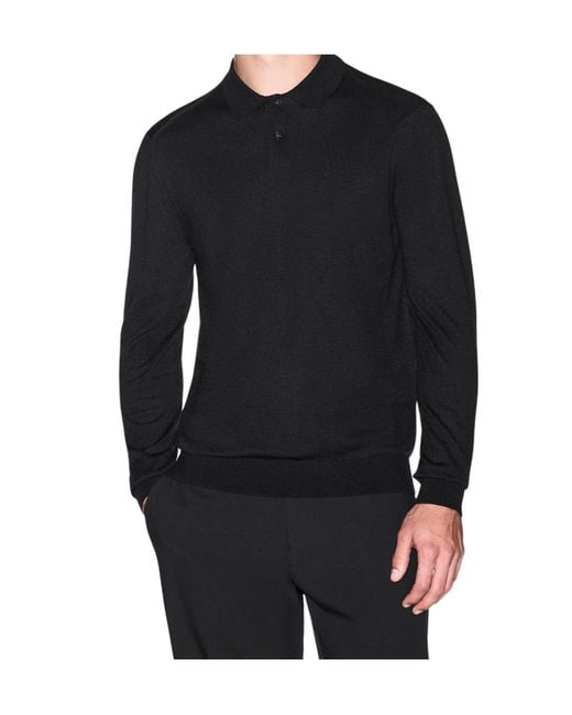 ARMANI EXCHANGE Black Long-Sleeve Knitted Polo Shirt for men