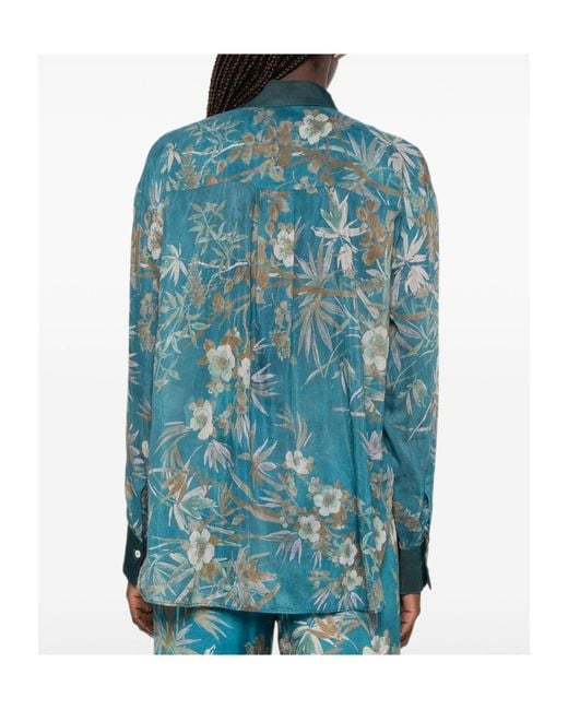 Forte_forte Blue Floral-Print Silk-Blend Shirt