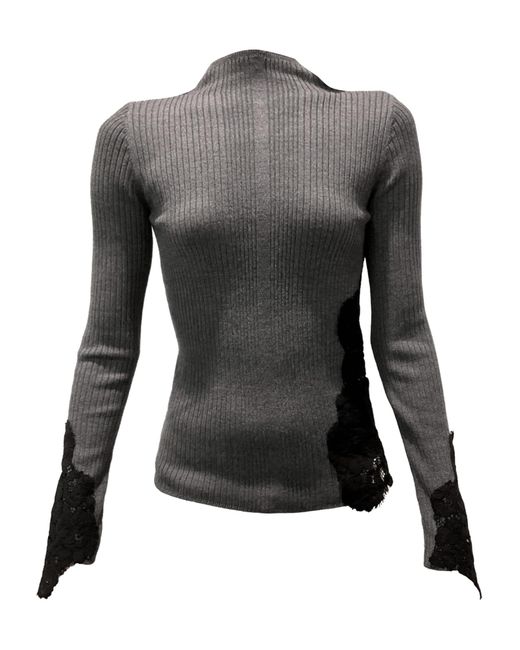 Pinko Gray Samoa Lace-Insert Crewneck Jumper