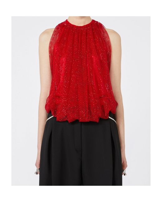 Sportmax Red Mesh Top With Crystals
