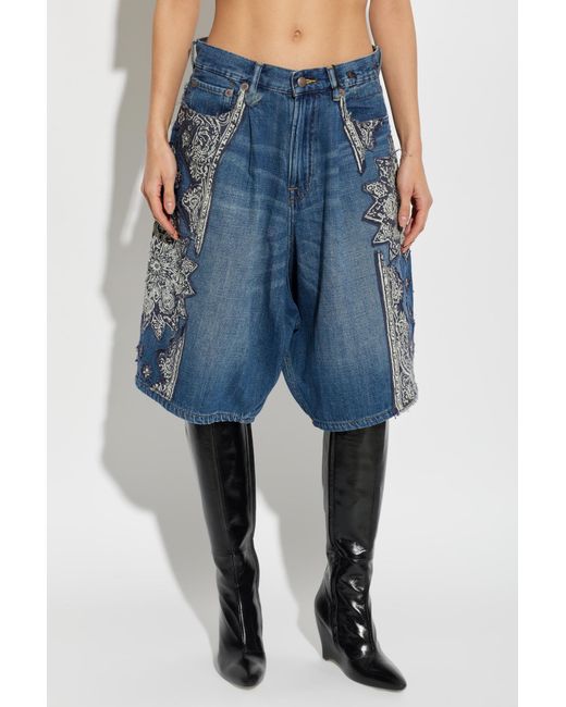 R13 Blue Denim Shorts With Belt Loops