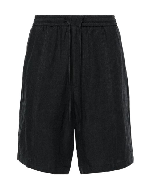 Emporio Armani Black Pleat Detailed Drawstring Shorts for men