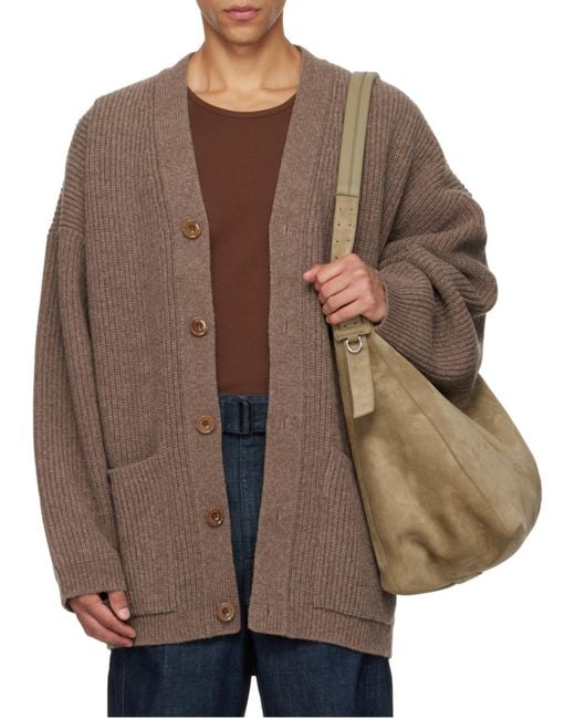 Lemaire Brown V-Neck Button-Up Cardigan for men