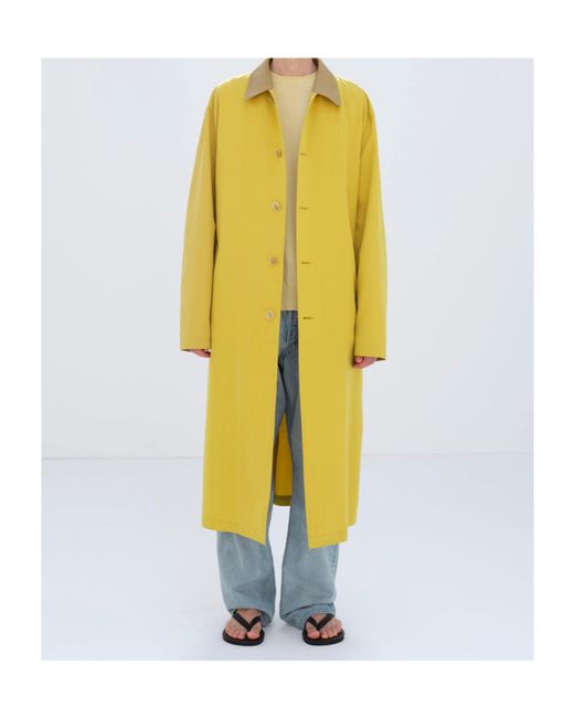 Auralee Yellow Belted Contrast-Collar Coat for men