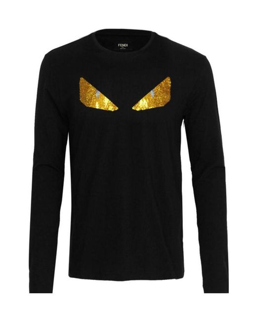 Fendi Black Crystal Decorated Long-Sleeved T-Shirt for men