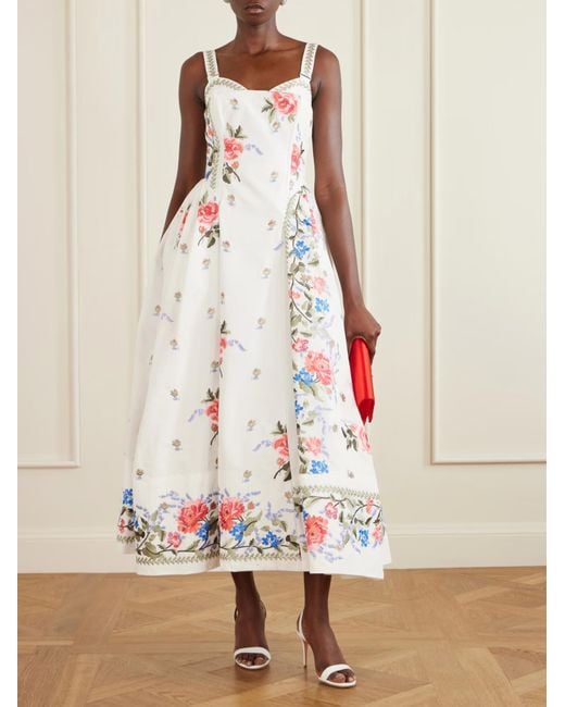 Erdem White Faille Floral Bustier Dress