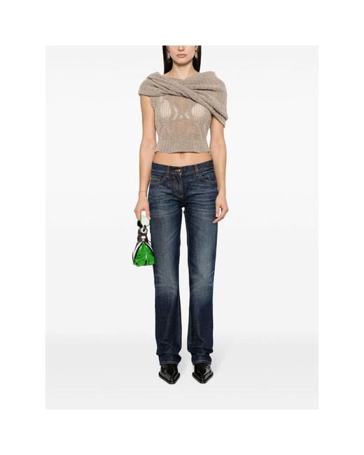 Palm Angels Blue Logo-Embroidered Whiskering Effect Jeans