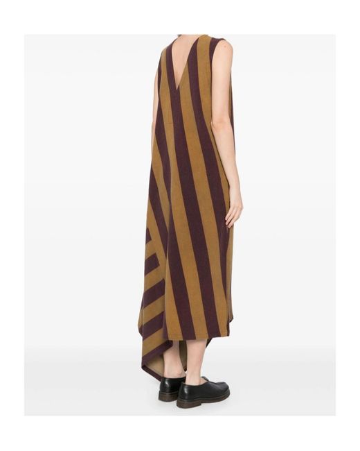 Uma Wang Brown Striped Asymmetric Dress