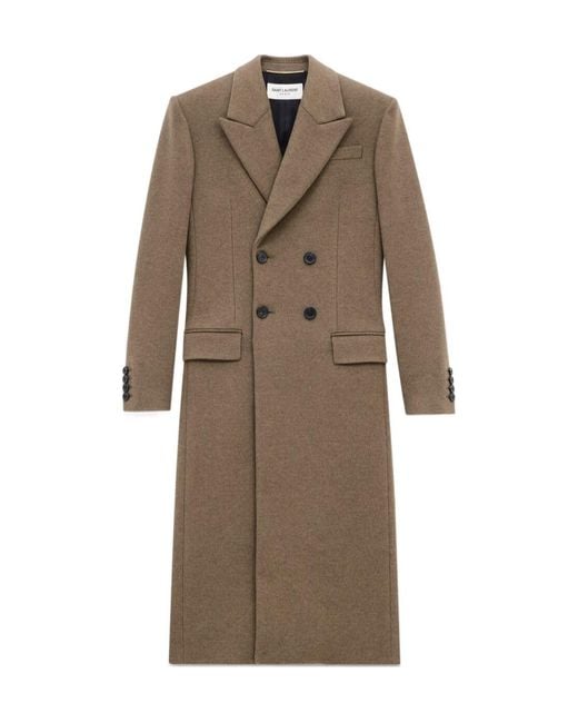 Saint Laurent Natural Double-Breasted Long Coat