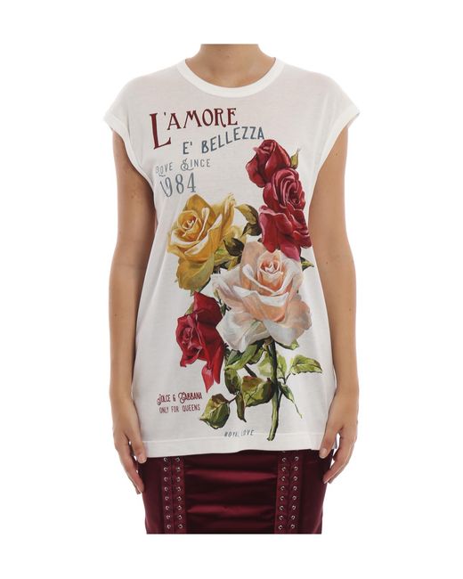 Dolce & Gabbana White Floral Pattern T-Shirt