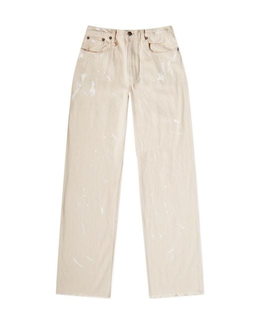R13 White D'Arcy Paint-Splatter High Waist Wide-Leg Jeans