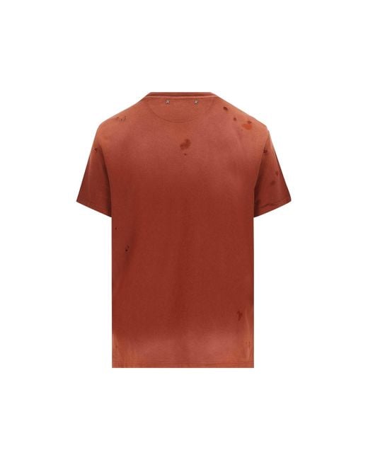 Golden Goose Deluxe Brand Red Floral Printed Distressed T-Shirt