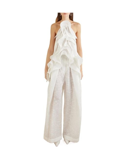 Maticevski White Double-Pleat Wide-Leg Trousers