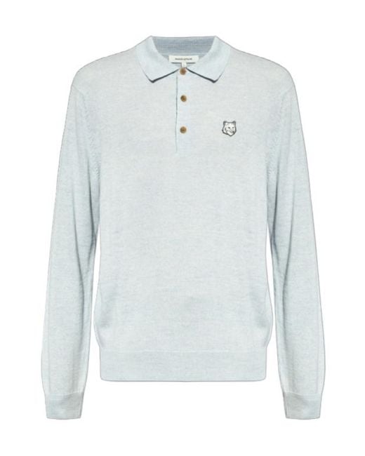 Maison Kitsuné Blue Maison Kitsuné Fox Head Patch Fine-Knit Polo Shirt for men
