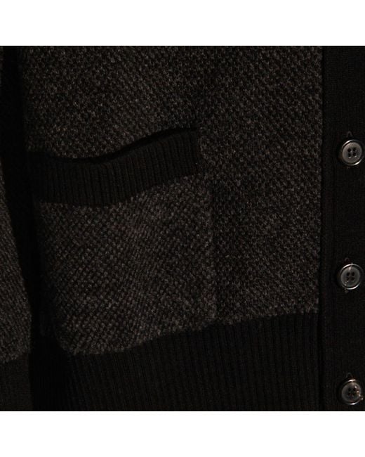 Thom Browne Black Buttoned V-Neck Cardigan for men