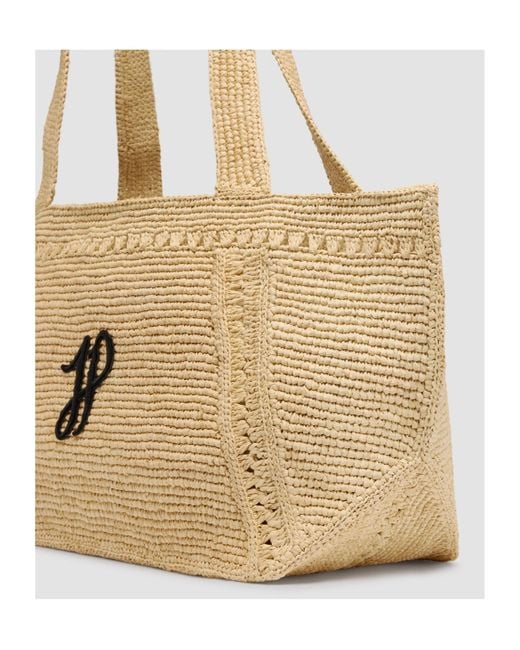 Patou Natural Logo Patch Woven Shoulder Bag