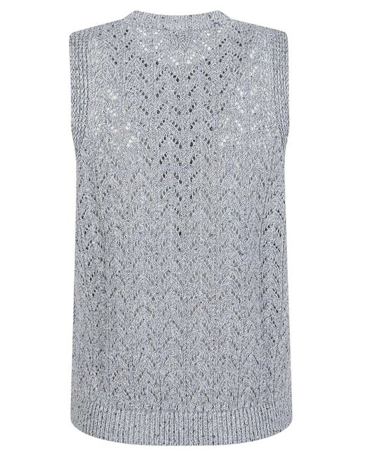 Eleventy Gray Open-Knit Sleeveless Knitted Top