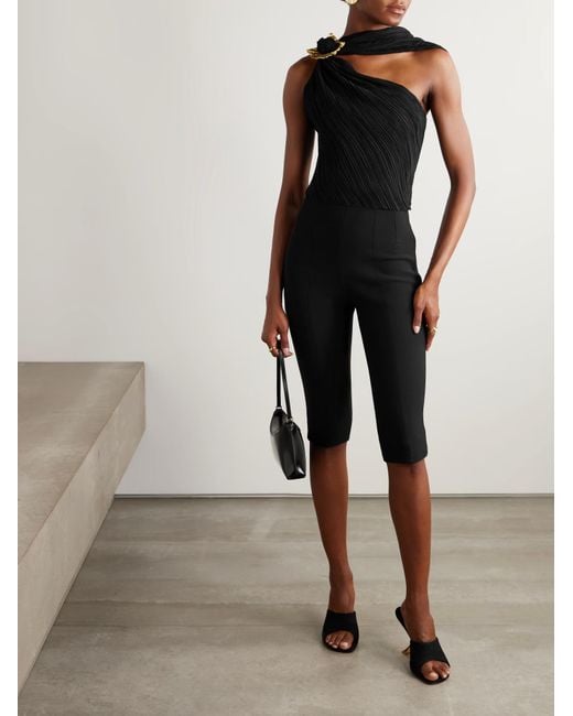 Cult Gaia Black Moira Pleated One-Shoulder Top