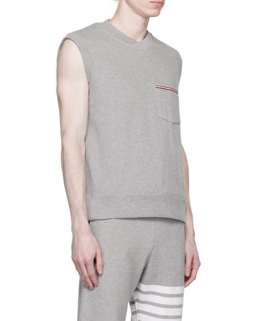 Thom Browne Gray Rwb-Stripe Cotton Vest for men