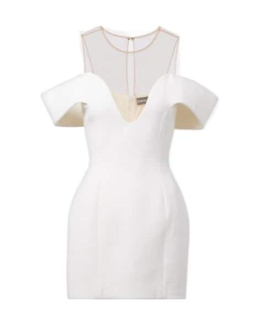 David Koma White Off-Shoulder Wool Minidress
