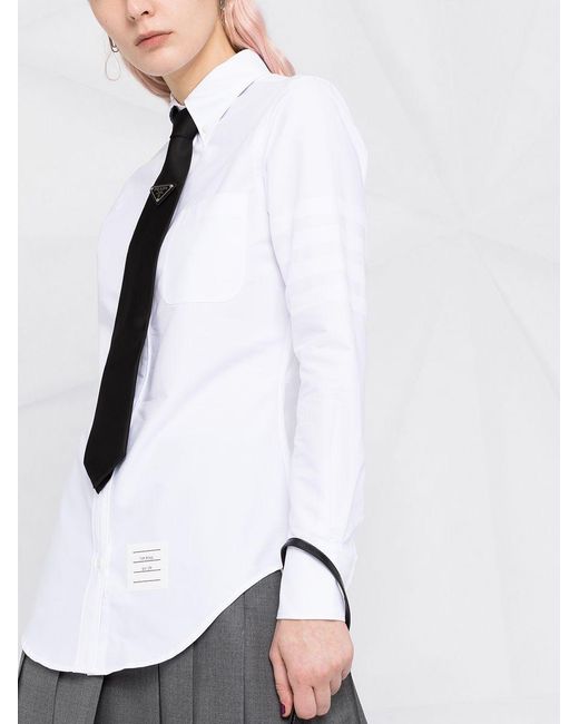Thom Browne White Logo Patch Long-Sleeved Shirt