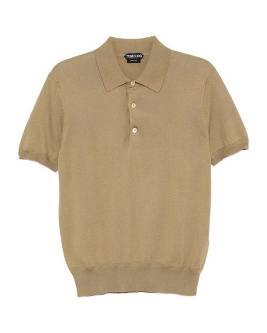 Tom Ford Natural Short-Sleeved Knitted Polo Shirt for men