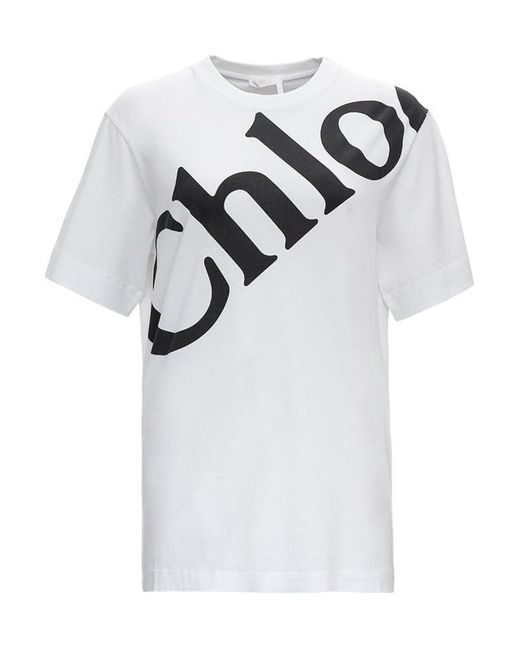 Chloé White Maxi Logo-Print Short-Sleeve T-Shirt