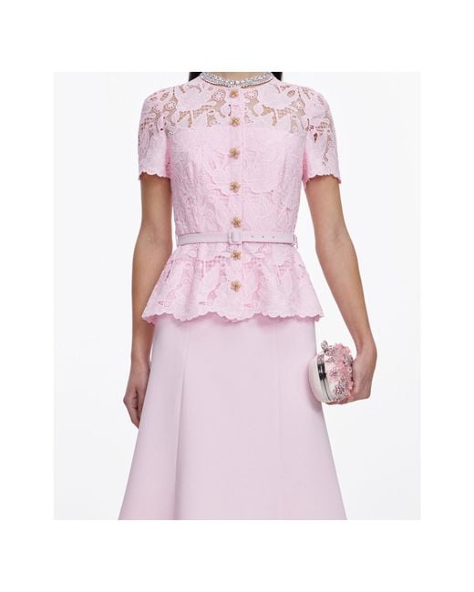 Self-Portrait Pink Lace Belted Dress