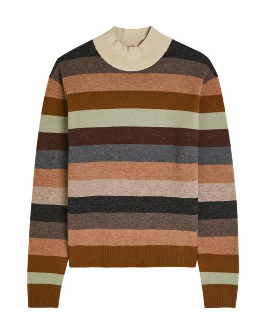 Tory Burch Brown Striped Wool Top