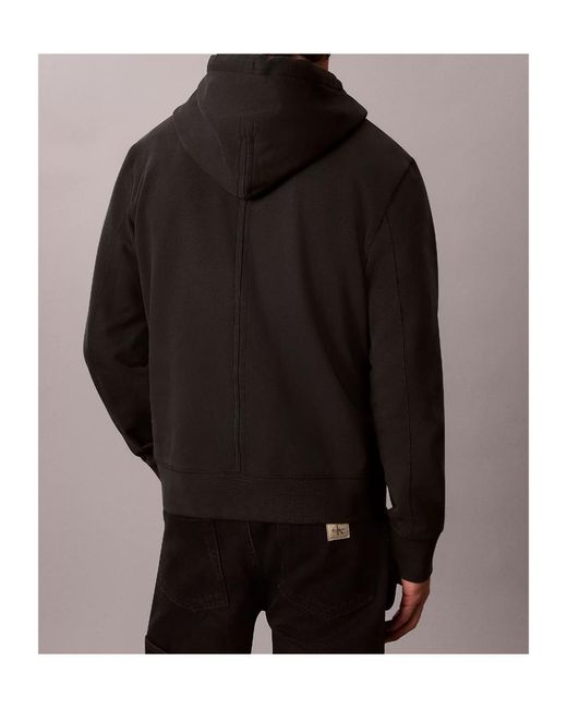 Calvin Klein Black Cotton Terry Badge Zip Hoodie for men