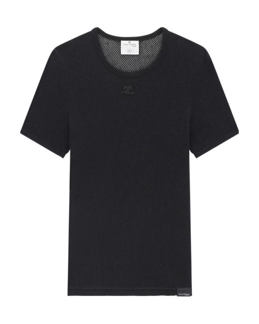 Courreges Black Courrèges Logo Patch Mesh T-Shirt for men