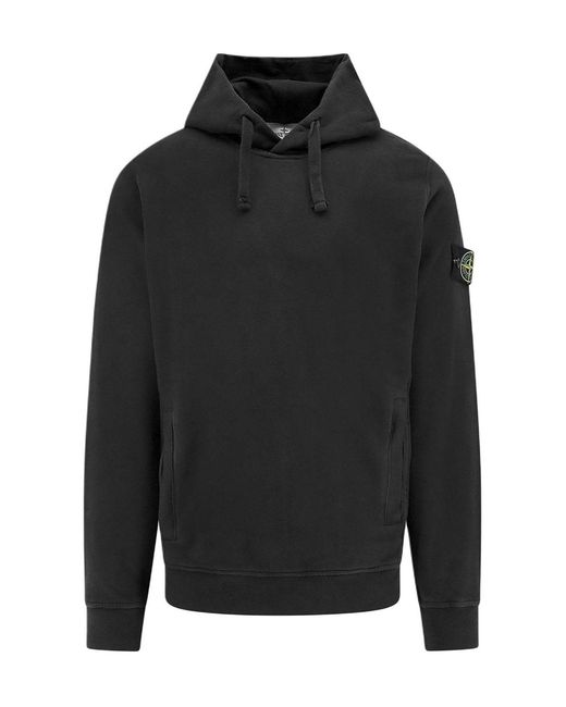 Stone Island Black Compass Patch Drawstring Hoodie for men