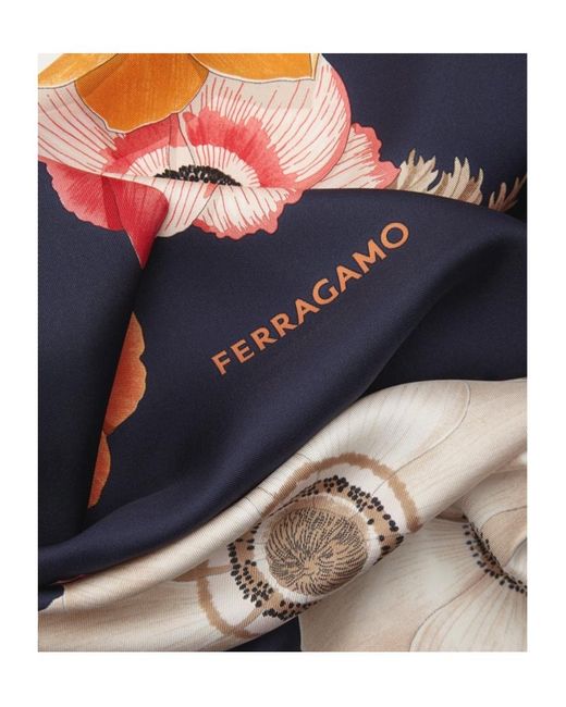 Ferragamo Black Anemone Printed Silk Scarf