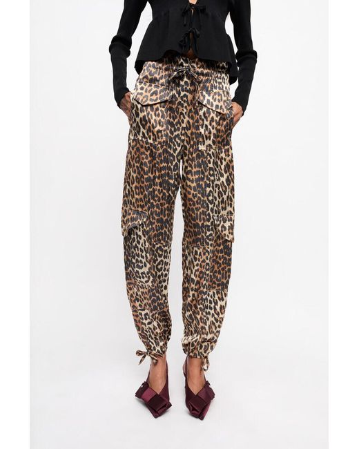Ganni White Leopard Printed Drawstring Trousers