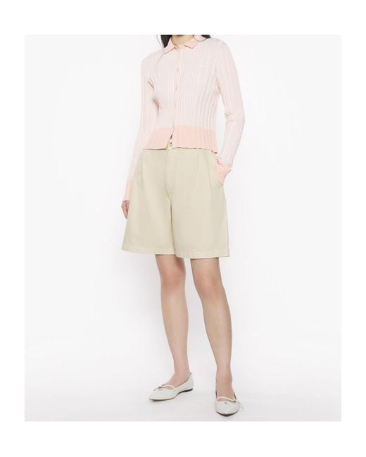 Maison Kitsuné Pink Baby Fox Patch Pleated Ribbed Cardigan