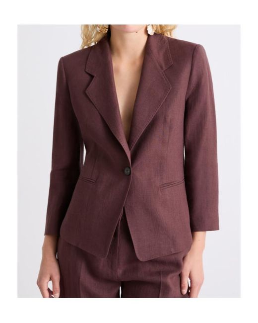 Marella Purple Single-Breasted Linen Blazer
