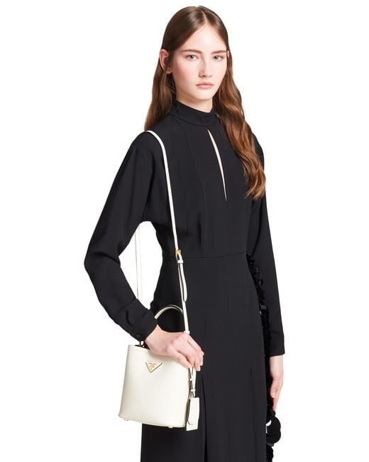 Prada White Small Saffiano Leather Panier Bag